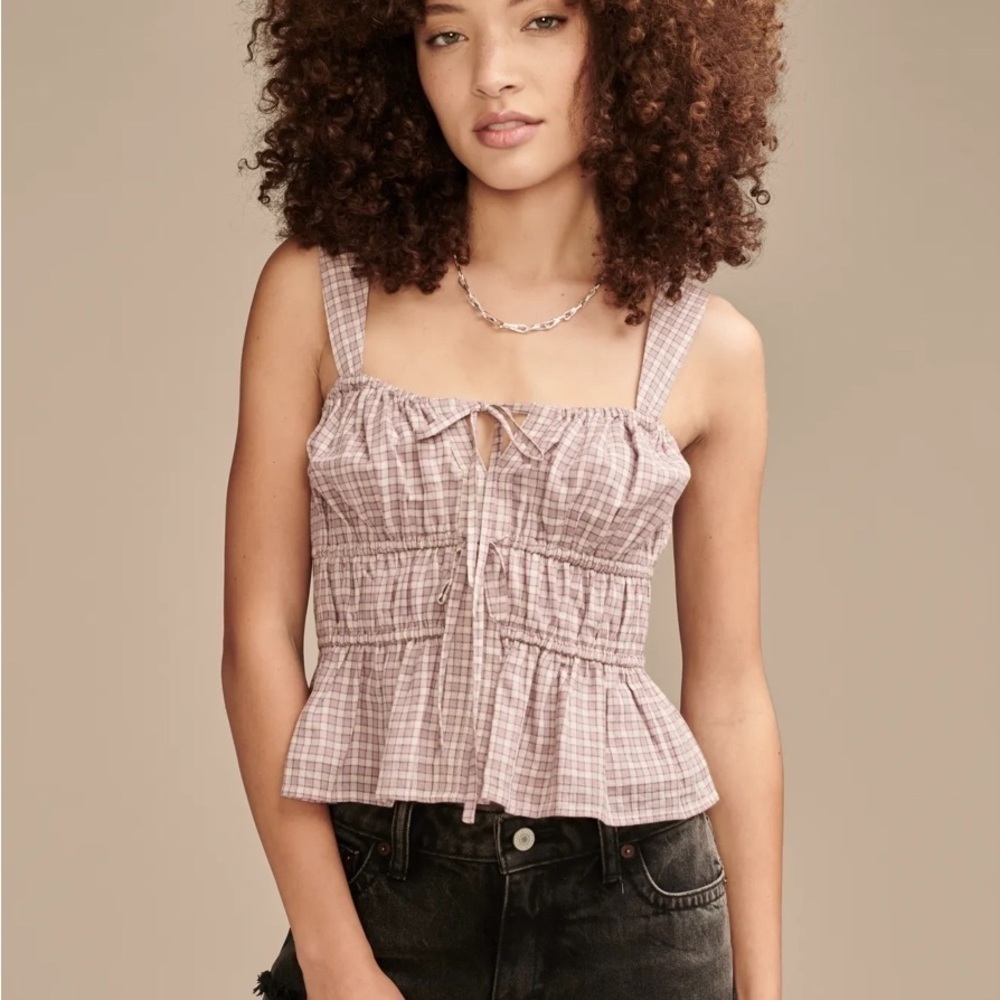 Lucky Brand White and Purple Smocked Peplum Tank Top